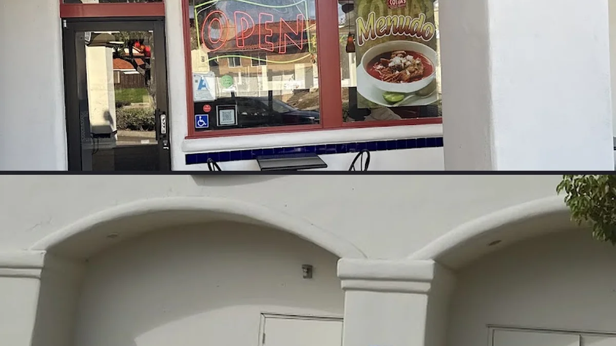 Drive-through window beside a casual storefront.
